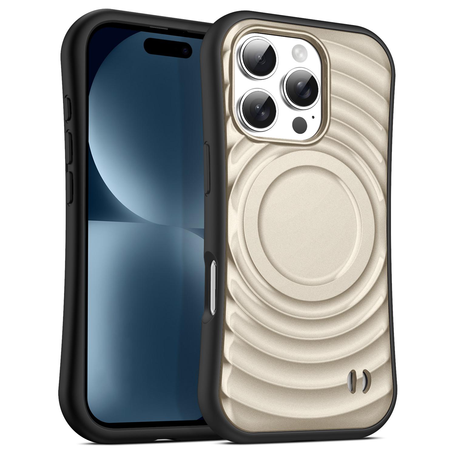 

For iPhone 16 Pro Max Case Compatible with MagSafe Wavy Curves Texture Slim Anti Drop PC + TPU Back Cover E