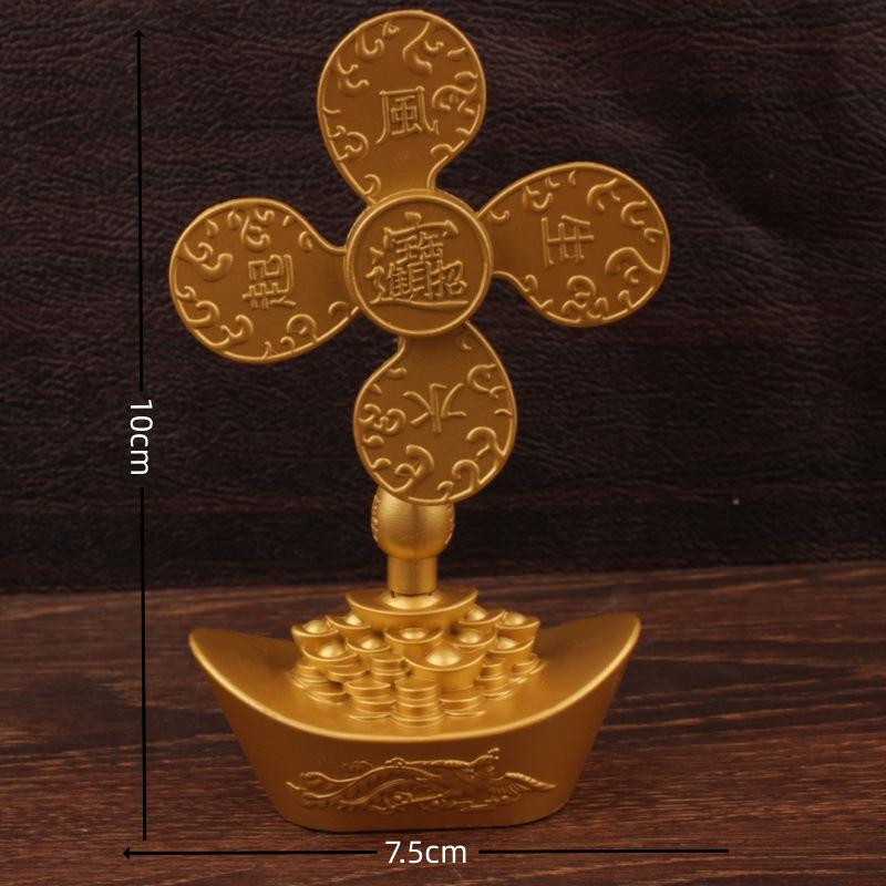 Golden Alloy Rotating Windmill Treasure Bowl: Creative Metal Wealth Ornament