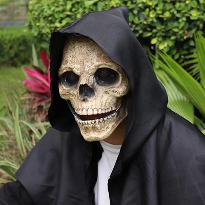 Full Head Skull Helmet Tear-Resistant Latex Headgear Skull Mask Latex Movable Jaw Mask For Cosplay Haunted House Outdoor