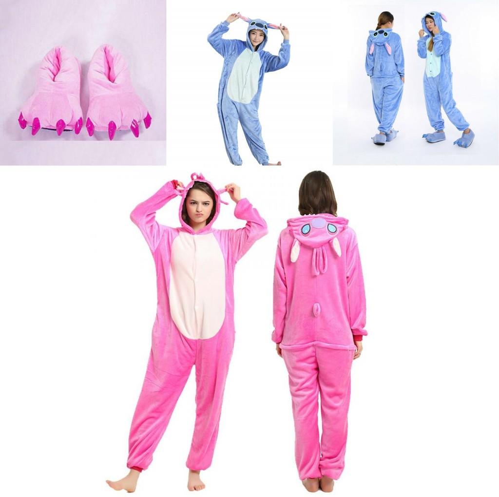 Disney Stitch Flannel Hooded Jumpsuit Pajamas Perfect For Winter And Halloween Cosplay