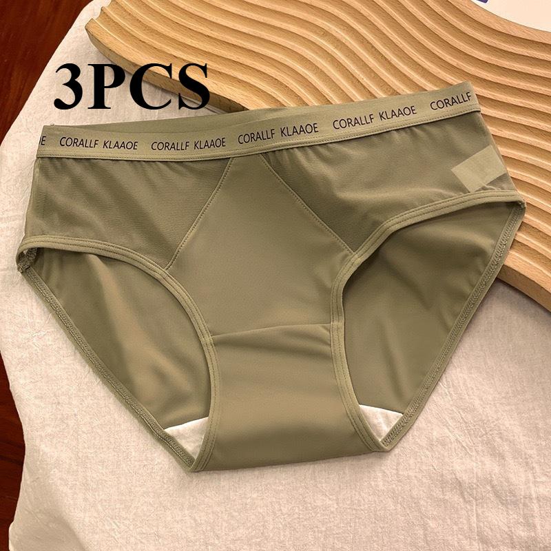3 PCS Women's Seamless Thin Cotton Crotch Underwear Large Size Ice Silk Mid-waist Briefs Panties