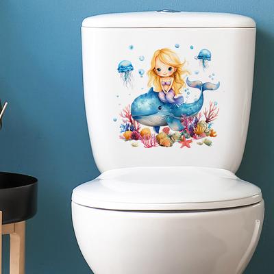 Painted Whale Little Girl Coral Seaweed Bathroom Toilet and Toilet Stickers for Beautification and Decoration