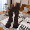 Cow fiber velvet boots women's autumn and winter straps high knight boots square head buckle but knee boots
