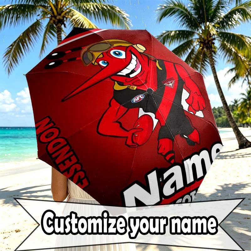 Custom Name Personalized Essendon Football Print Umbrella, Auto Open Close, 8‑Rib Sturdy Frame, Commute Camping Hiking Use, Birthday Gift