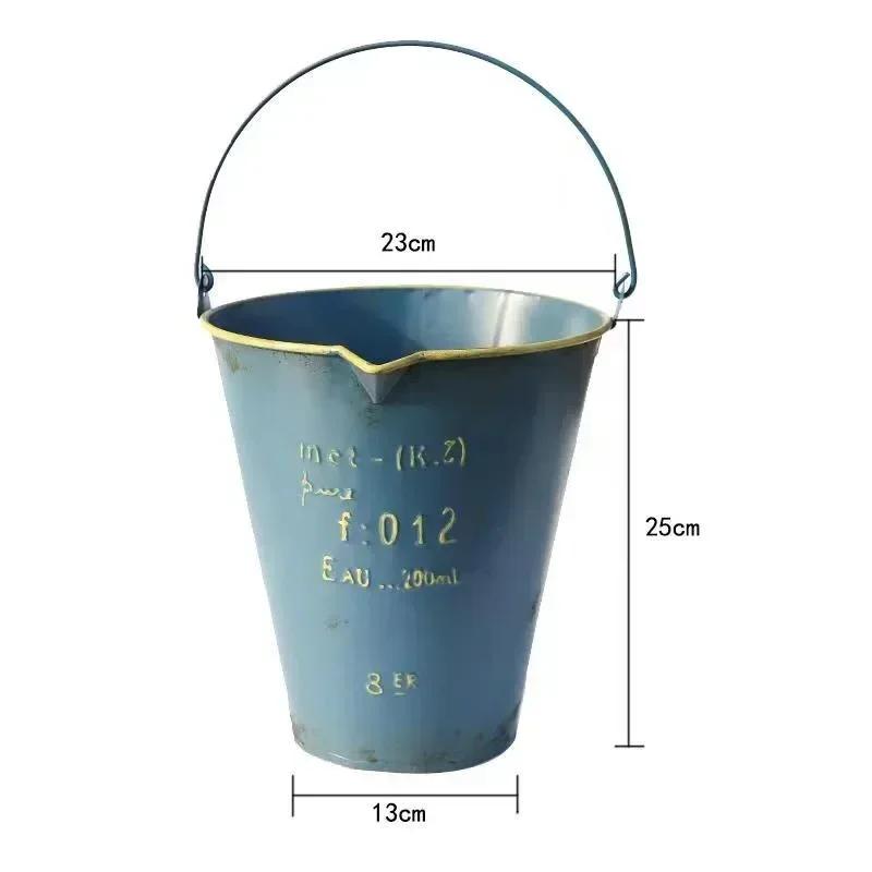 

Blue Ironwork Handle Kettle Flower Pots Retro Style Metal Flower Bucket Home Furnishings Courtyard Garden Desktop Decoration