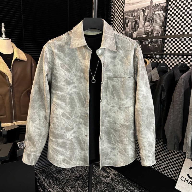 Men s Vintage Distressed Marble Print Suede Effect Shirt Casual Streetwear Top S абрикосовый