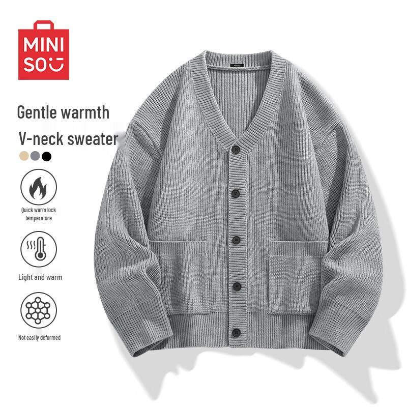 

MINISO Men s American Retro V-Neck Knit Cardigan M