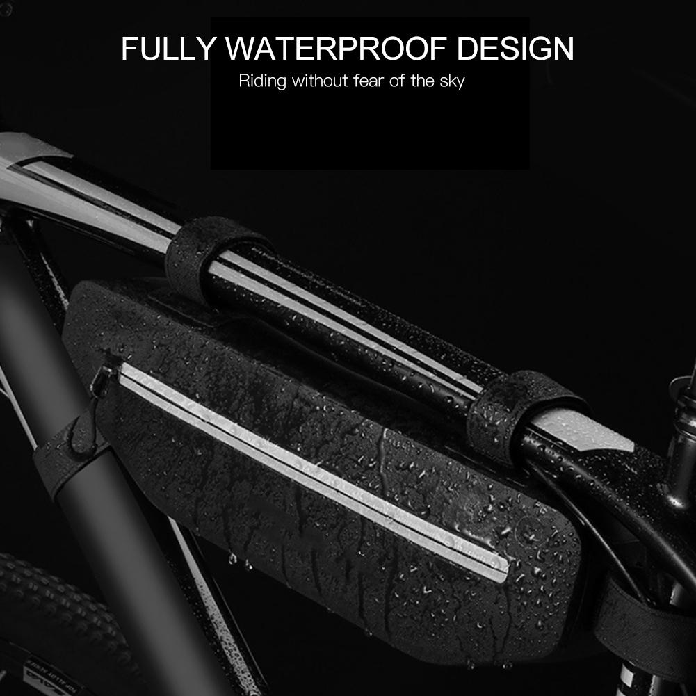 Nylon Outdoor Waterproof Bicycle Front Tube Frame Triangular Bag Riding Bike Cycling Holder Pouch AccessoriesBlack 2L