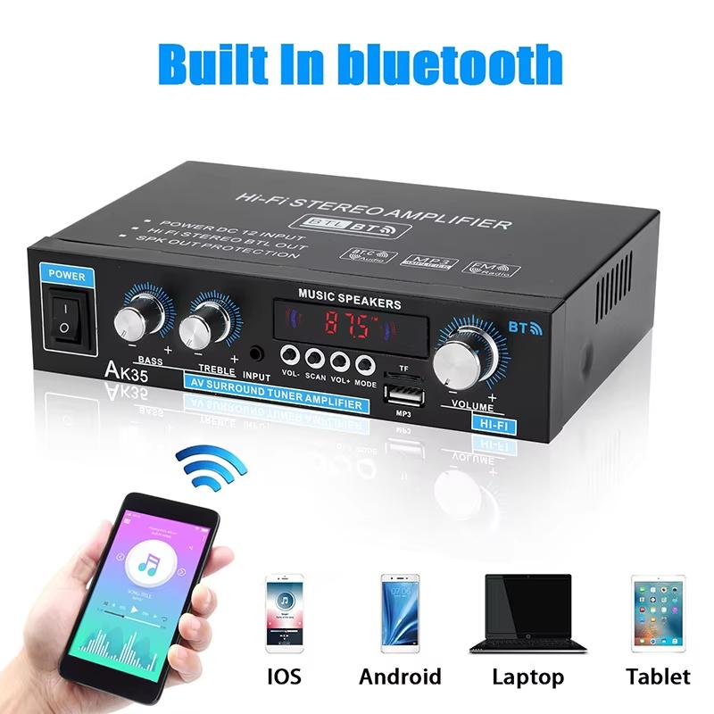 Nowy Wzmacniacz Mocy Domowej AK35 800W 2-kanałowy Bluetooth 5.0 Mini Hifi Cyfrowy Wzmacniacz Dźwięku Stereo Obsługa FM USB SD Wejście Mikrofonowe