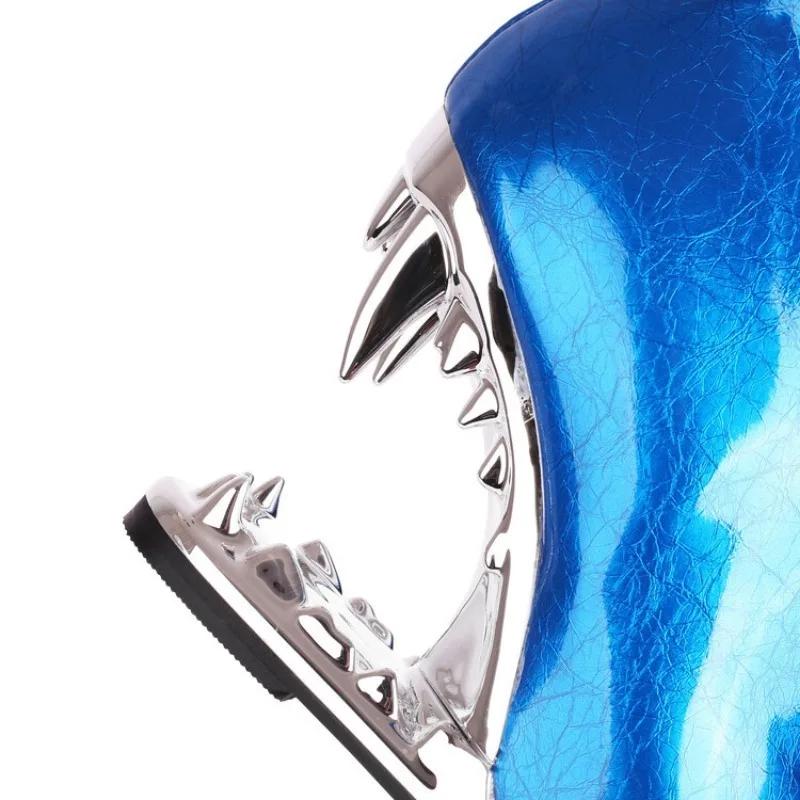 Fashion Silver Tiger Teeth Heel Design 10.5cm High Heels Over Knee Boot Women Winter Metal Hollowed Out Black Green Long Boots Size35-46