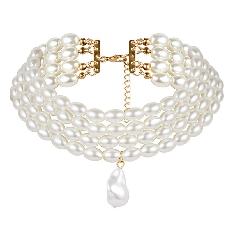 

Модное многослойное ожерелье из искусственного жемчуга, винтажное ожерелье-чокер, женская бижутерия для костюма, многорядные жемчужные колье