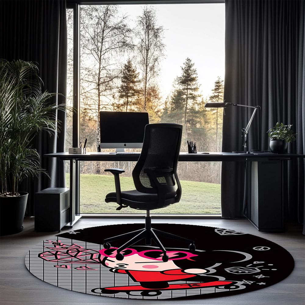 Pucca Printed Round Rug Carpet Chair Rug Area Rug Entryway Doormats,for Office Chair Living Room Bedroom Kitchen Room.
