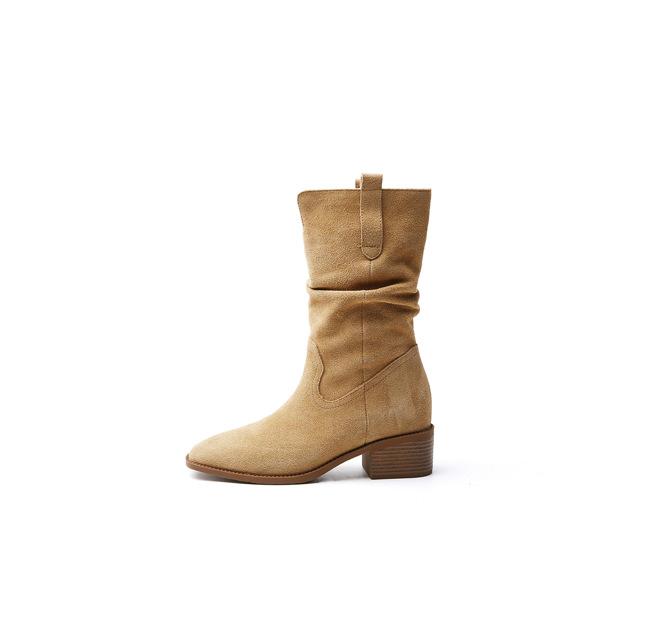 8Cm heightening V-mouth thick heel short boots children's new autumn and winter retro large tube circumference thin thick-soled short tube stacking b