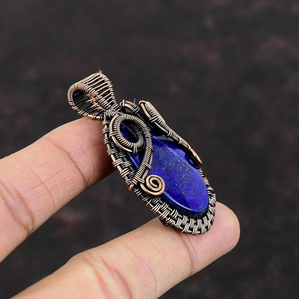 Pandantiv Lapis Lazuli Pandantiv Înfășurat în Sârmă de Cupru Bijuterii Antice Bijuterii din Cupru Lucrate Manual Pandantiv cu Piatră Prețioasă Autentică Cadou Pentru El Pandantiv Femei