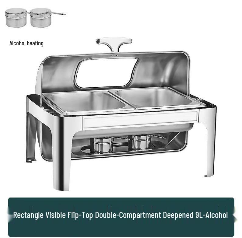 Gold-Plated Stainless Steel Buffet Warmer with Full Lid and Visible Insulation