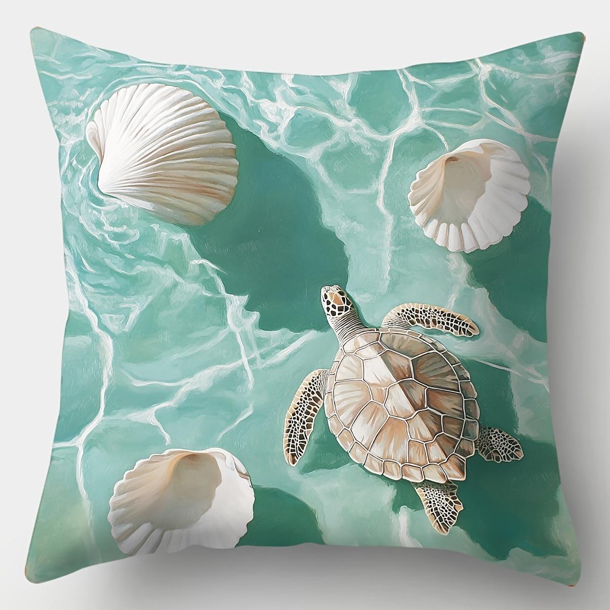 

Summer Sea Shell and Turtle Pattern PillowcaseSuitable for sofa car bedroom decorative cushion cover pillow cover 16x16Inch