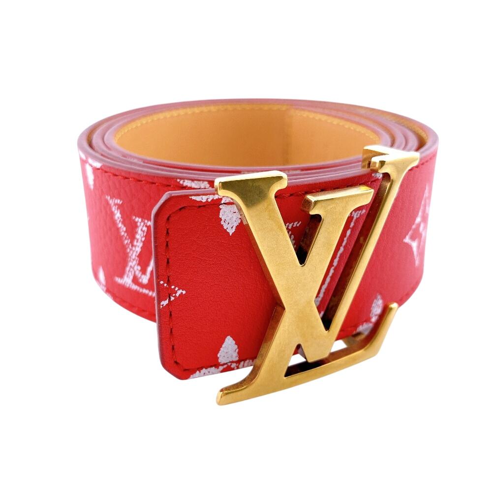 Louis Vuitton M8457 LV Initial Reversible 95/38 40mm Monogram Leather Saintur Belt Red Leather Mens Used