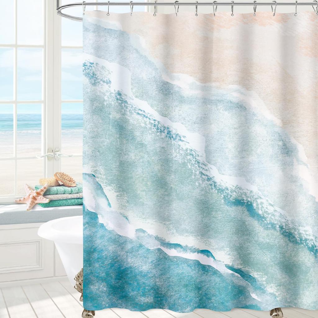 Beach Ocean Theme Shower Curtain for Bathroom Sunrise Sunset View Scene Hawaii Seashore Summer Coastal Seaside Seascape Decor