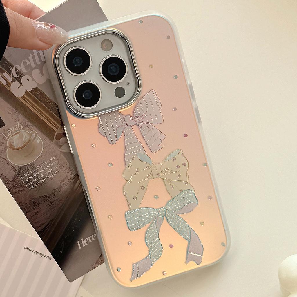 Gold-plated IPhone 15 Pro Max Phone Case, 16 Colorful Polka Dot Bow, 13 Sweet Style, 17 Drop-proof Laser Engraving