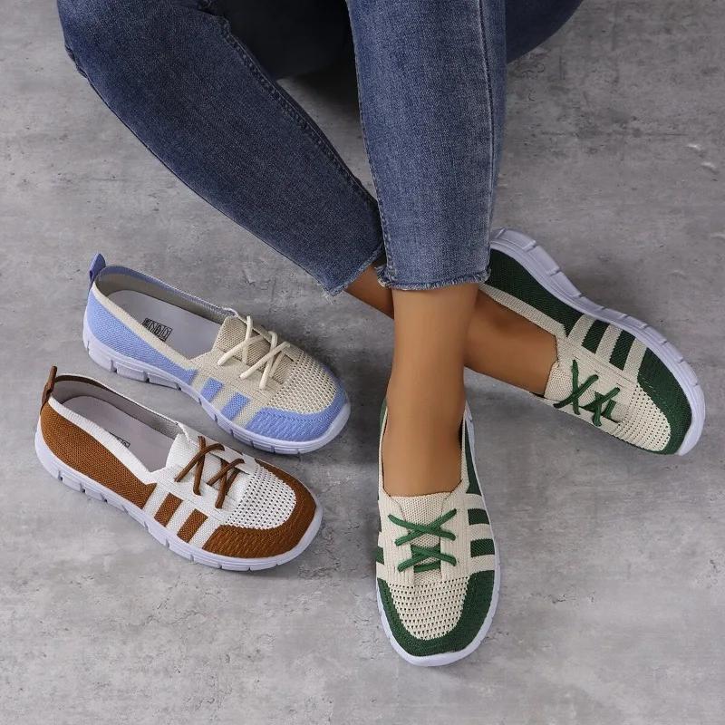 2024 High Quality Women's Shoes Spring and Autumn Women's Flat Shoes Fashionable Color Matching Mesh Breathable Women's Shoes