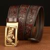 Tiger Engraved Automatic Buckle Cowhide Men's Zodiac Belt - Casual Retro Style