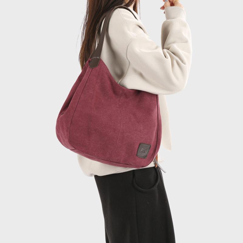 Women's Hobo Bag Casual Canvas Large Shoulder Tote with Multiple Compartments, Minimalist and Versatile Design