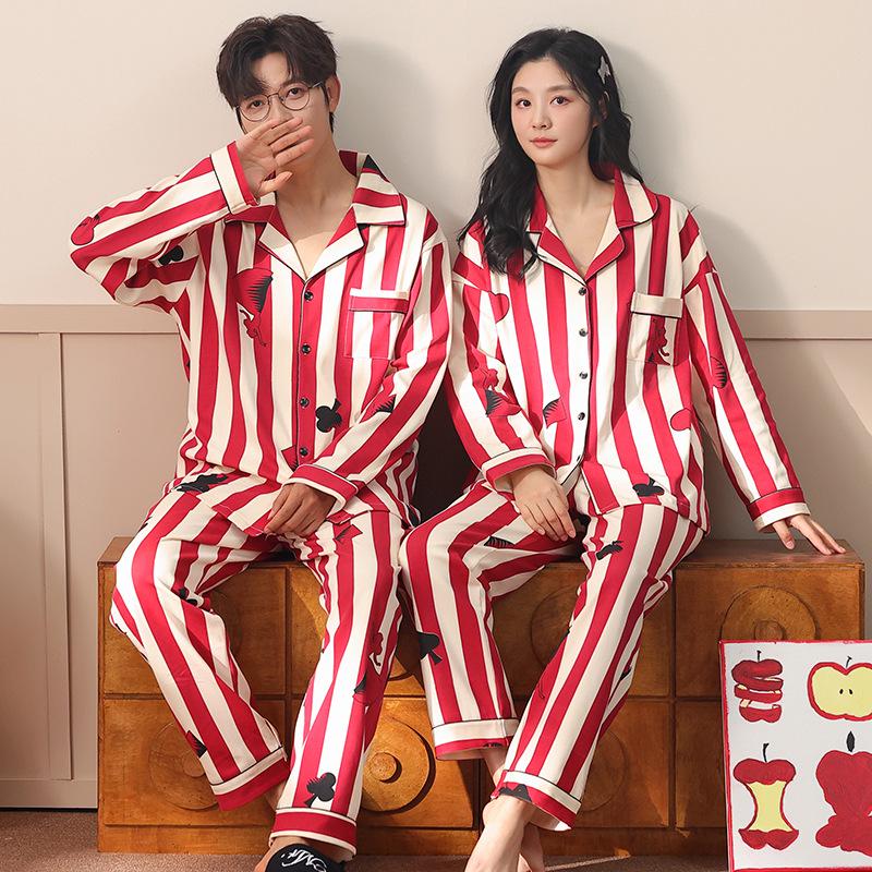 Autumn/Winter 2025 Cute Cartoon Couple Pajamas Set with Long Sleeves