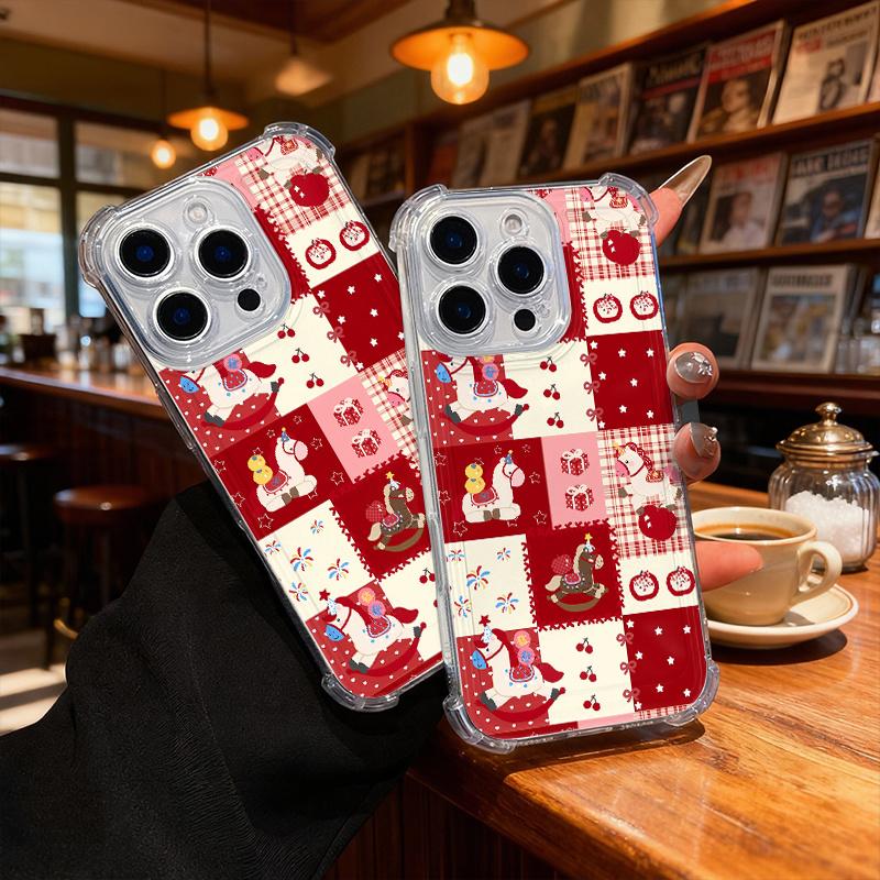 Cartoon Horse and Cherry Pattern Phone Case Suitable for iPhone 17 16 15 14 13 12 11 Pro/Max/Plus Anti Drop and Shockproof