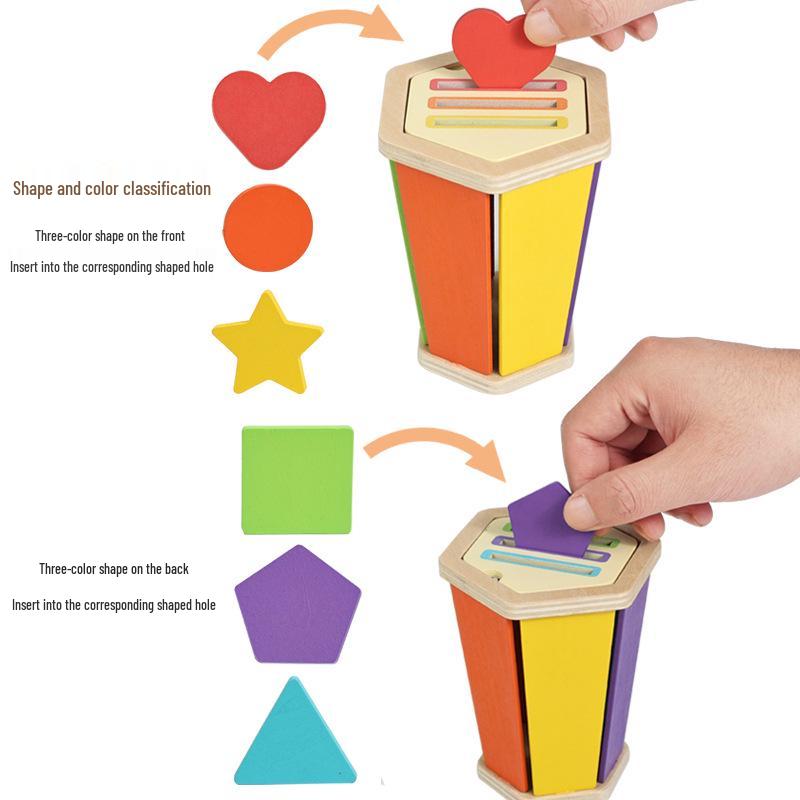 Montessori Wooden Color and Shape Sorting Cup Set for Early Learning and Grip Development 
