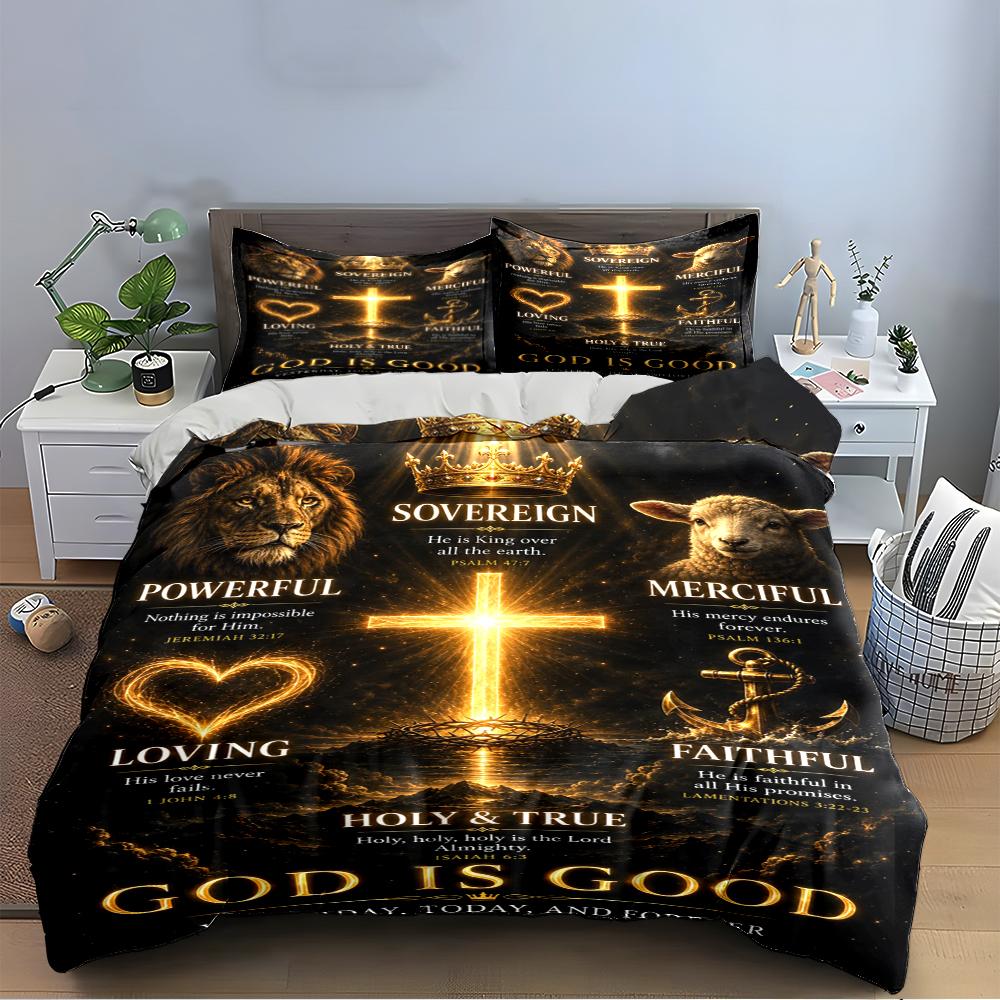 Christian Bedding Set with Cross and Verses Bedding set (1 duvet cover, 2 pillowcases, duvet not included)