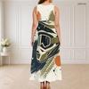 Women Plus Size Round Neck Triple Keyhole Cutout Sleeveless Cartoon Construction Vehicle Printed Maxi Dress