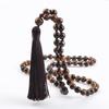 European 8mm Stone Bead Tassel Necklace and Multi-Strand Buddhist Bead Bracelet