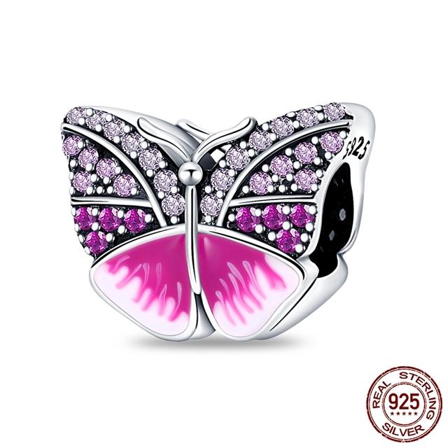 925 Sterling Silver Butterfly Ladybug Cactus Lucky Four Leaf Clover Dinglar Charm Pärlor Passar Charm Armband Original 925 Smycken