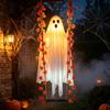 Lightweight Fabric Ghost Prop Halloween Hanging Swing Decoration with Maple Leaf, LED Lighted Large Spooky Tree Ornaments Swinging Remote Control for