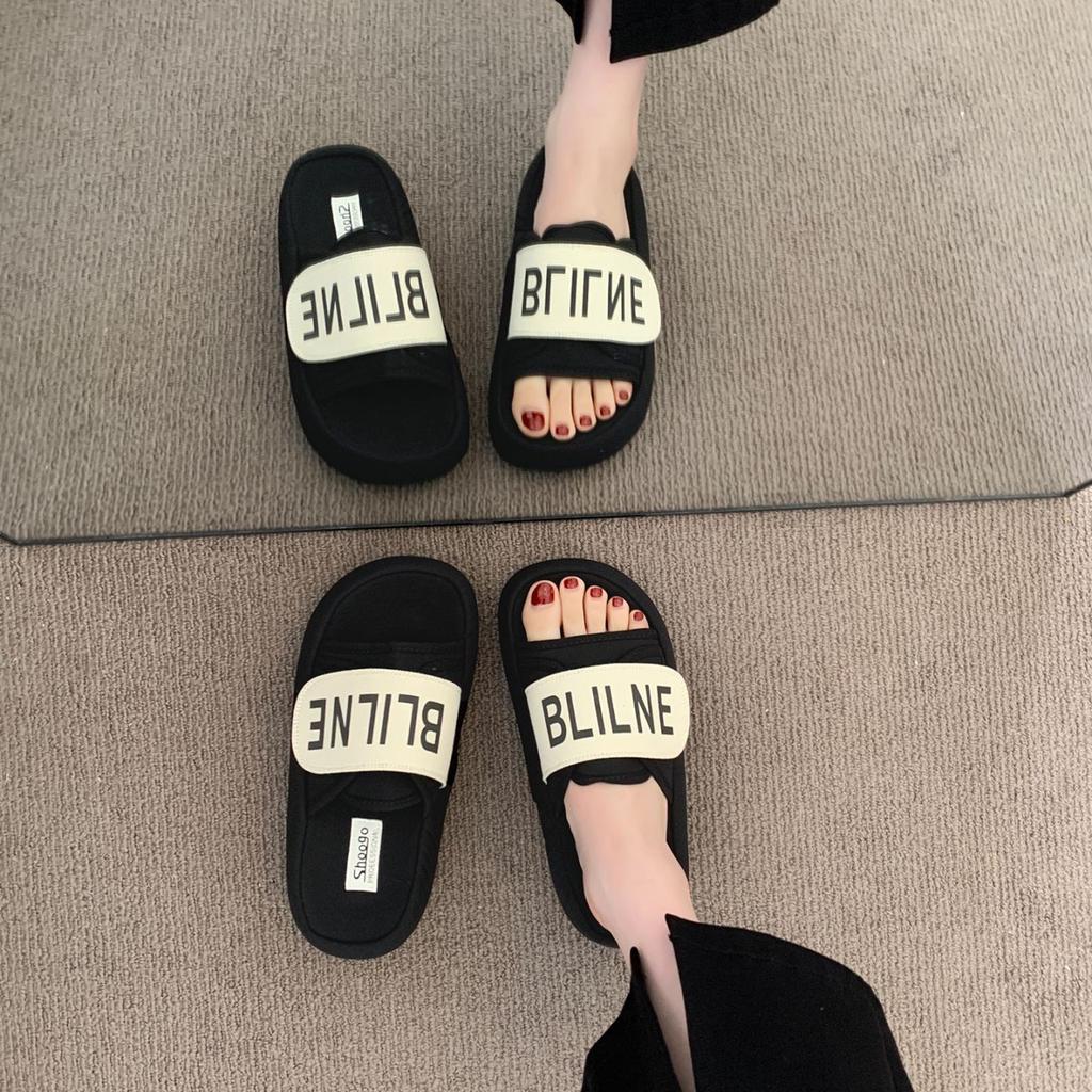 Fashion Velcro Muffin Thick Bottom One-word Drag Wear Versatile Height-increasing Sandals 2025 New Internet Celebrity Slippers Female Summer