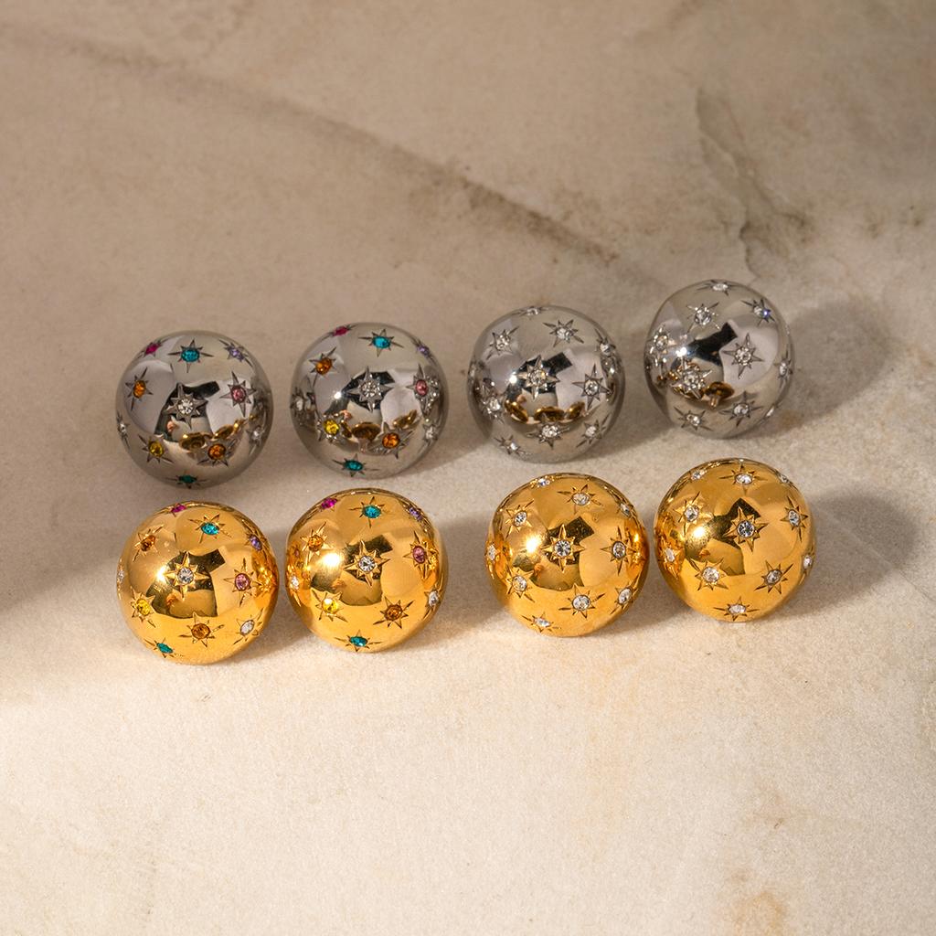 Youthway Chubby Stainless Steel Colorful Rhinestone Star Half Ball Stud Earrings For Women Fashion Jewelry Gift