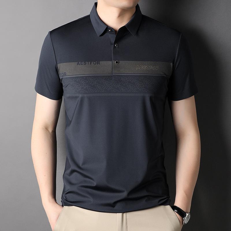 Letní pánská business polokošile Módní ležérní slim high-end klopový tričko s krátkým rukávem