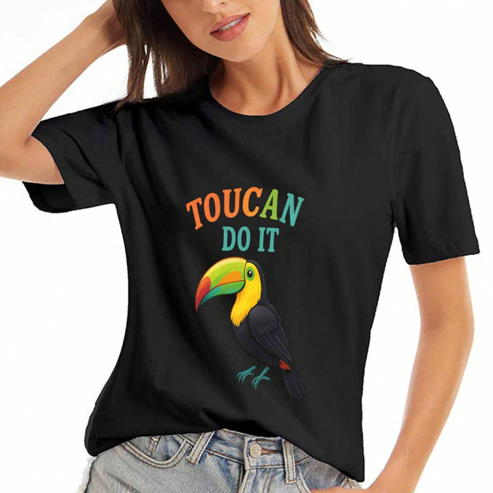 Toucan Bird Floral unisex Cotton T Shirt, Premium Cotton Graphic Print,Durable, Casual And Fashionable. Features A Tropical Toucan Design With Vibrant S разноцветный