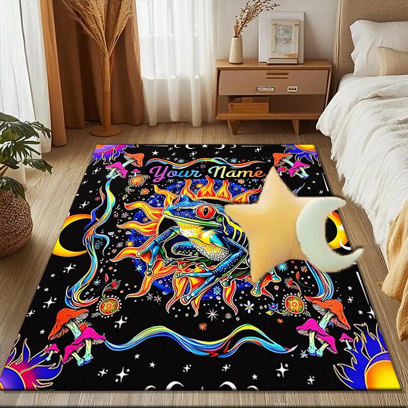 1PC Custom Name Psychedelic Cosmic Frog Theme Floor Mat Ideal for Living Room, Game Rooms, Office, Bedroom, Floor Mat Playful Design