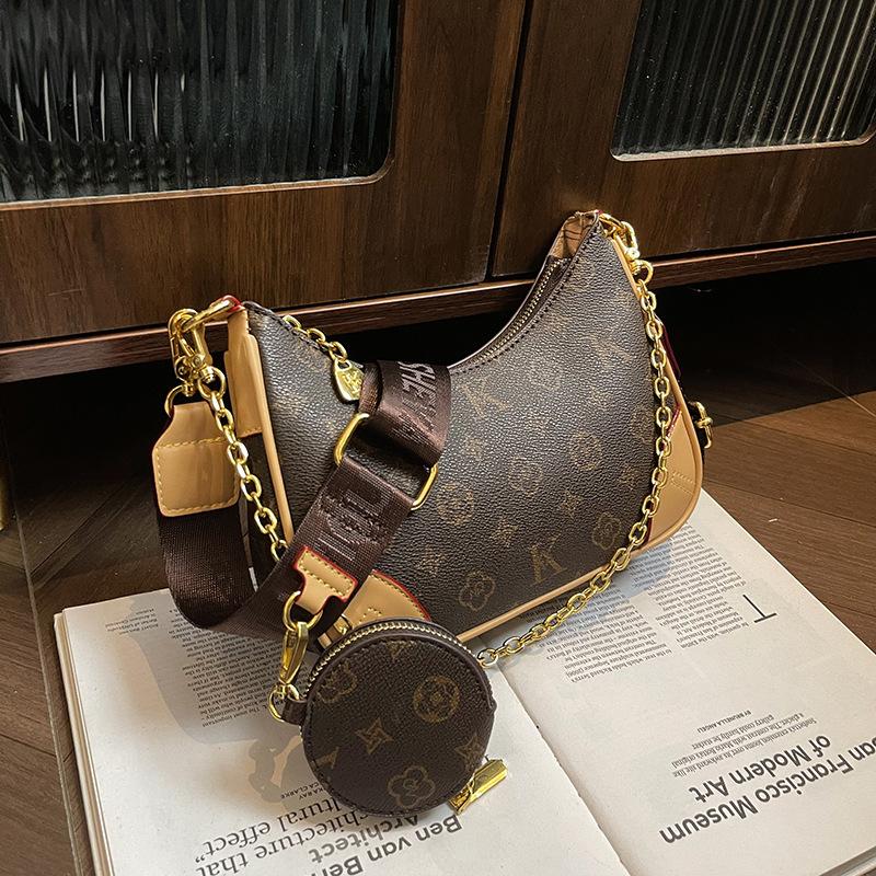 Niche Contrasting Color Underarm Bag Women's New Retro Chain Bag Fashion Printing Single Shoulder Dumpling Bag