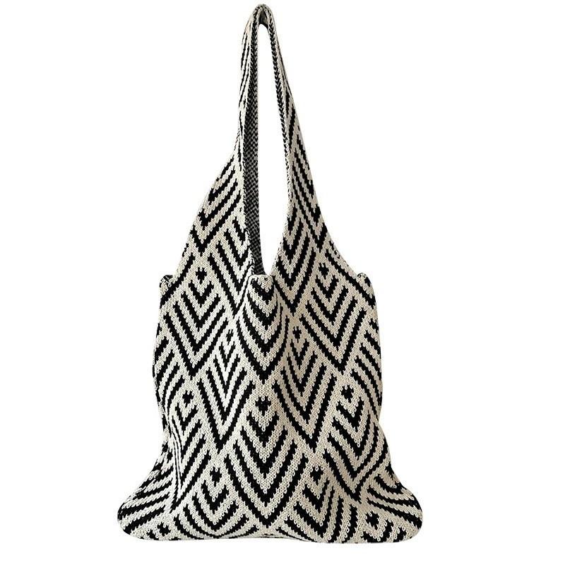 

Trendy 2026 Korean Knitted Striped Tote Bag Casual Ladies Single Shoulder Bag for Shopping and Travel