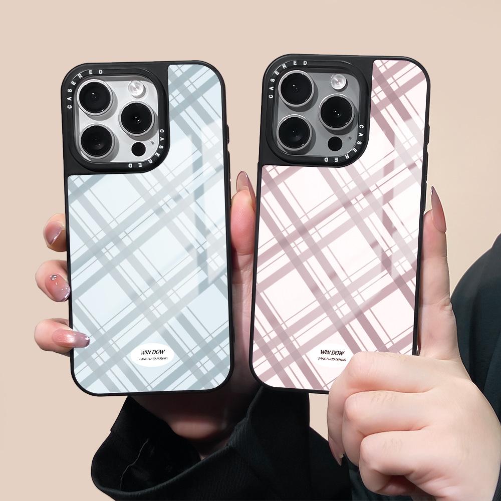 Applicable to iphone16Pro mobile phone case Korean ins style pattern Apple 15/14 glass case Apple 13Pro