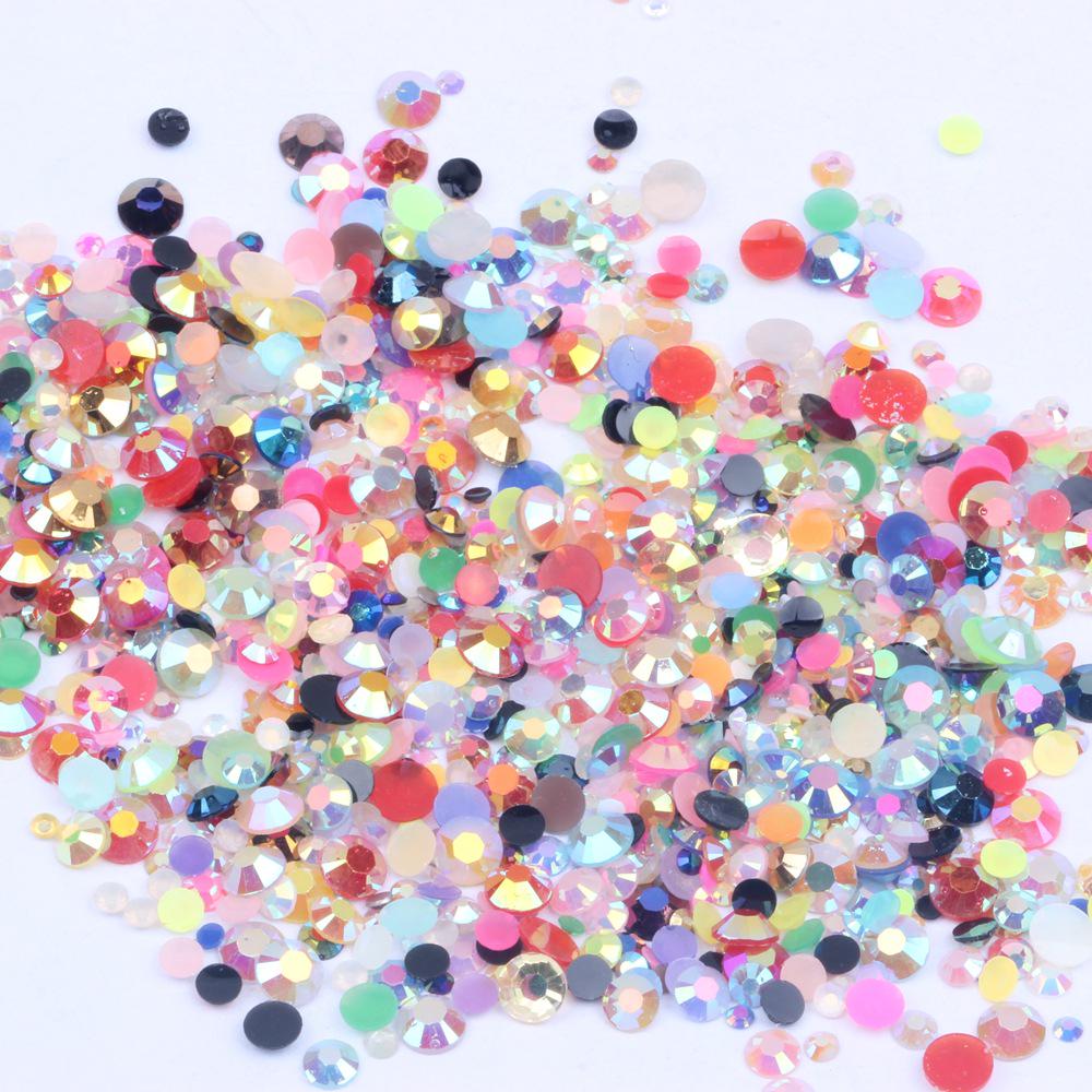 Multi-Color AB Jelly Resin Rhinestones, 2-6mm, 1000 Pcs, Flat Back for Nail Art