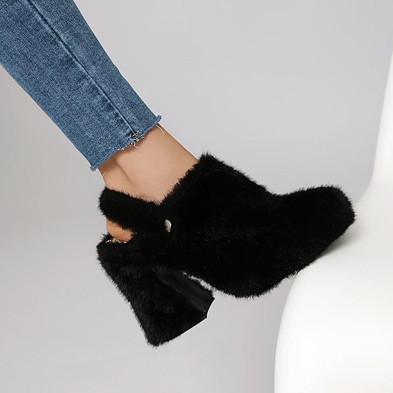 Grande Taille Matière Synthétique Crin de Cheval Talon Super Épais Sandales Éponge Mixte Chaussures Confortables Poilues Sandales à Talons Hauts