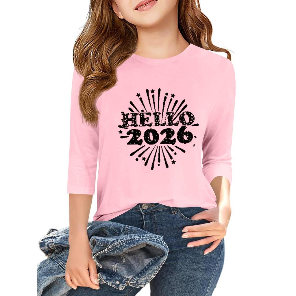 Tricou casual cu mâneci 3/4 pentru copii, cu gât rotund și imprimeu pentru Ziua Independenței