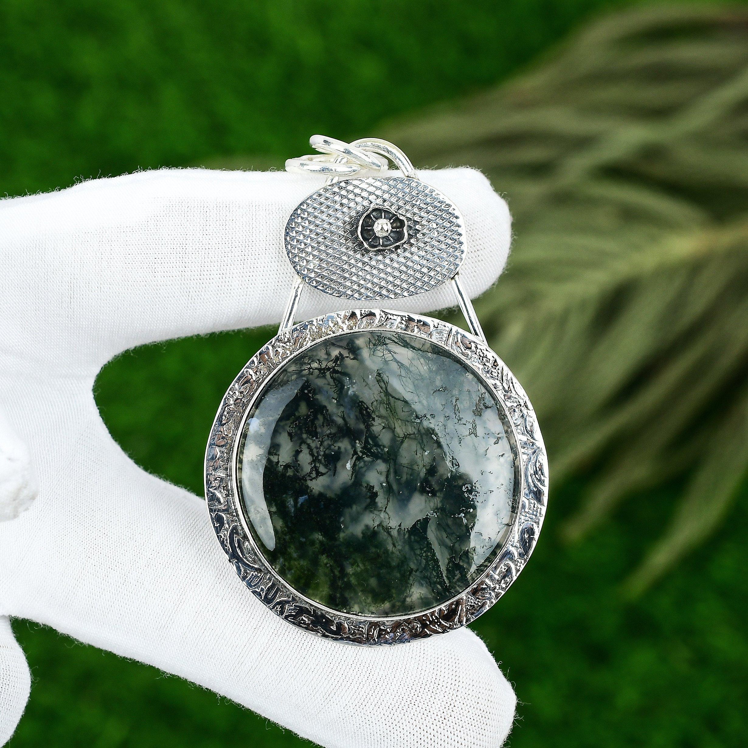 Подарок для нее Подвеска из натурального солнечного мохового агата из стерлингового серебра 925 пробы