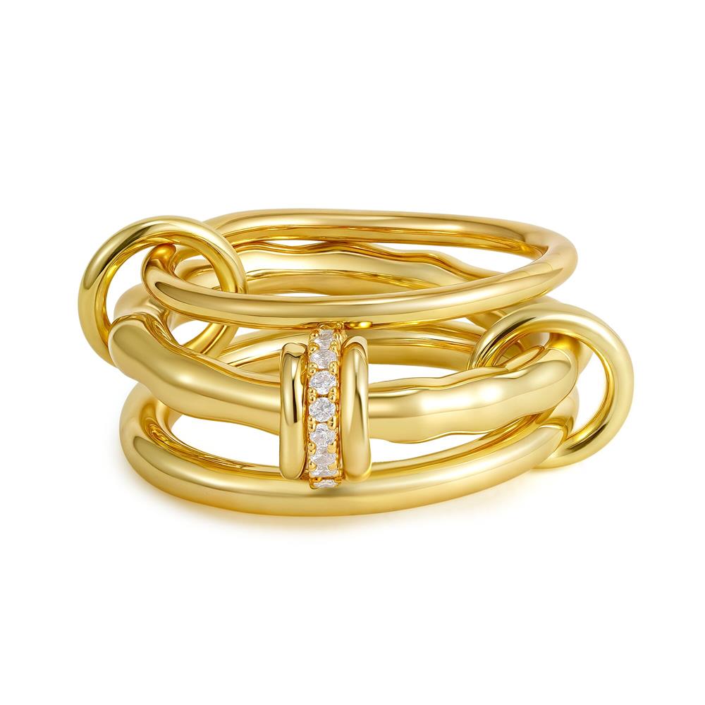 Anello Stacked Everly Multistrato Oro Placcato Chunky Zircone Intrecciato Anelli Collegati Multi Maglia Gioielli Statement Eternity Regalo