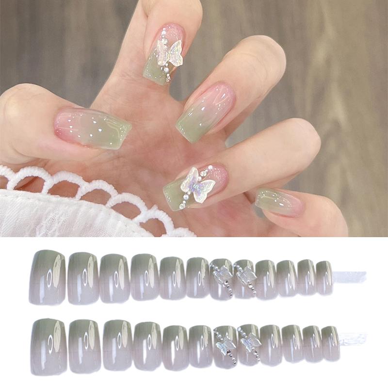 

24 шт. накладных ногтей с розовым градиентом, глянцевые искусственные ногти для маникюра на пальцах, многоразовые накладные ногти