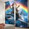 2Pcs Funny Pirate Cat Curtains For Cool Cat Riding Shark Whale In Universe Galaxy Hilarious Curtain For Bedroom Living Room And
