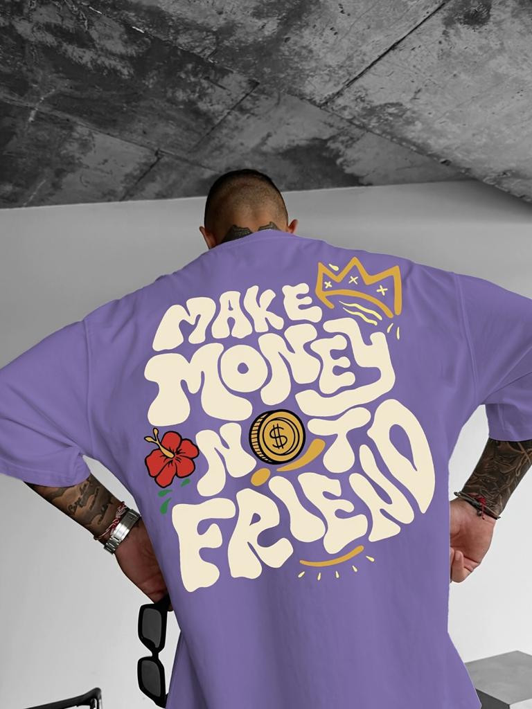 Summer fashion men's personalized letter print micro elastic breathable round neck T-shirt outdoor urban street style top